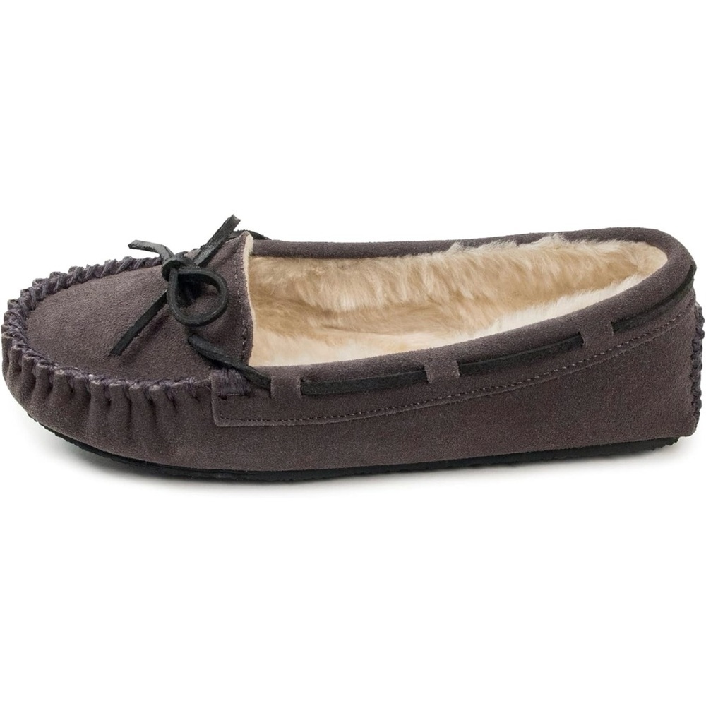 Cozy Suede Moccasin Slippers - Dark Gray